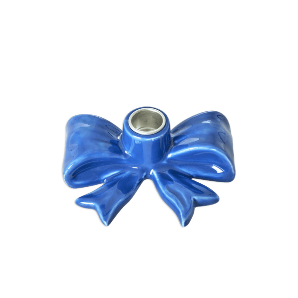 Ceramic Candle Holder in Bow Shape - Blue - Small