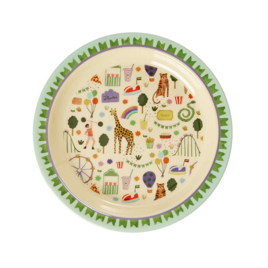 Melamine Kids Lunch Plate with Fun Fair Print - Pink