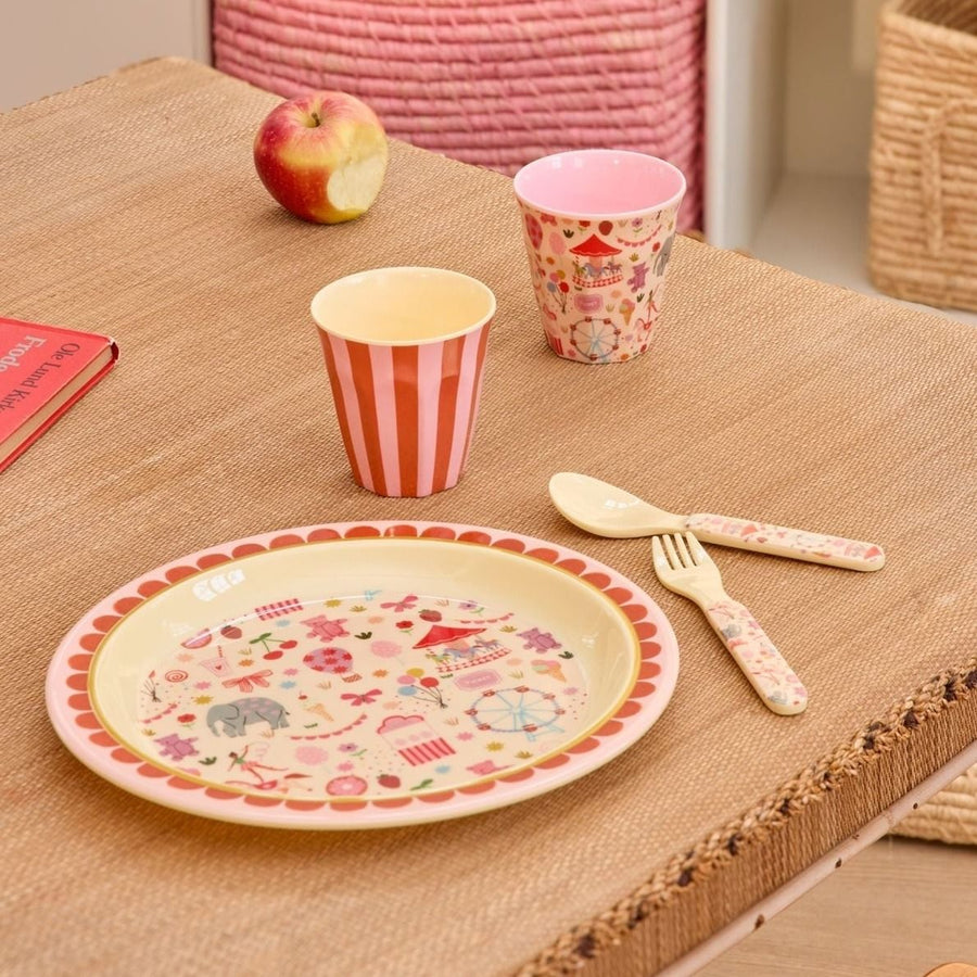 Melamine Kids Lunch Plate with Fun Fair Print - Pink