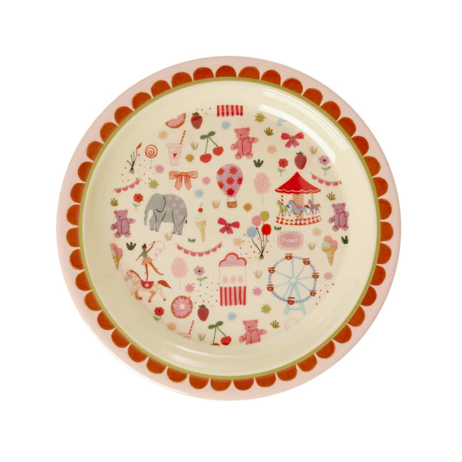 Melamine Kids Lunch Plate with Fun Fair Print - Pink