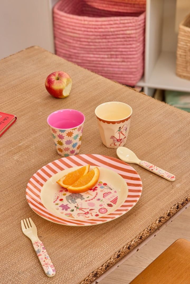 Baby Melamine Spoon and Fork with Fun Fair Print - Pink