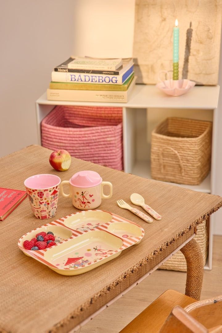 Melamine Baby Dinner Set in Gift Box - Fun Fair Print - Pink - 4 pcs
