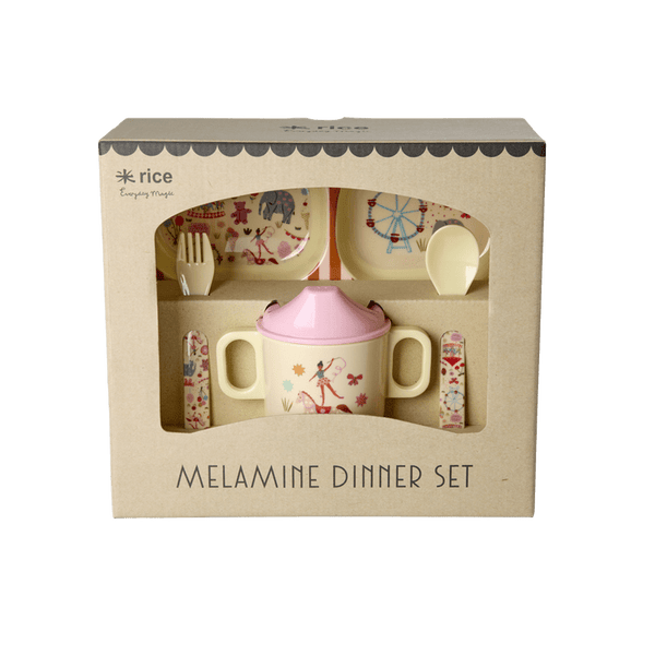Melamine Baby Dinner Set in Gift Box - Fun Fair Print - Pink - 4 pcs