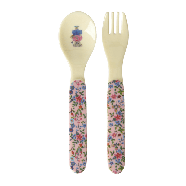 Kids Melamine Spoon and Fork with Nathalie L'ete Print - Pink