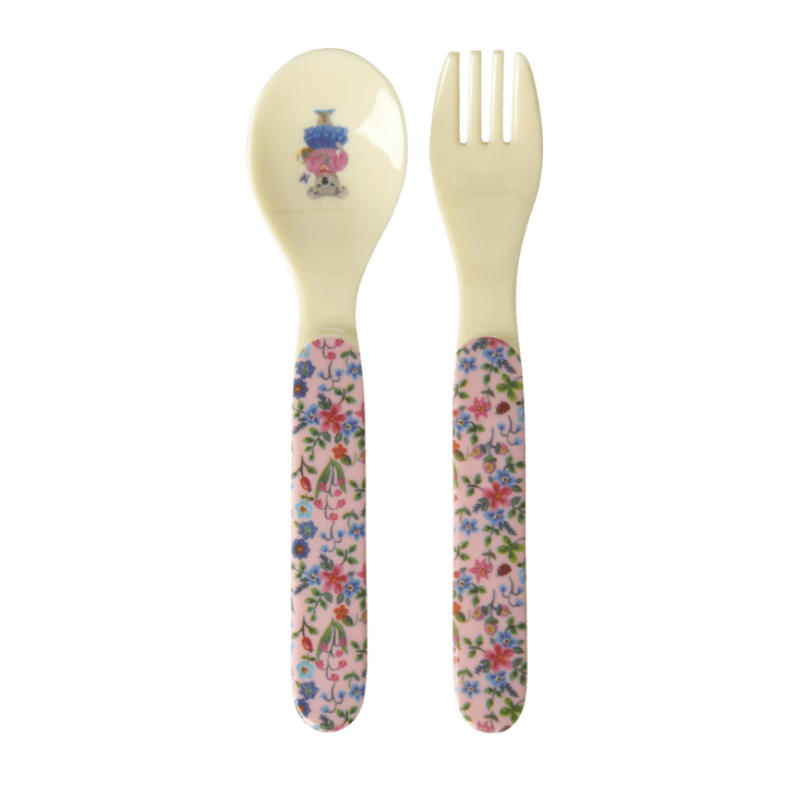 Kids Melamine Spoon and Fork with Nathalie L'ete Print - Pink