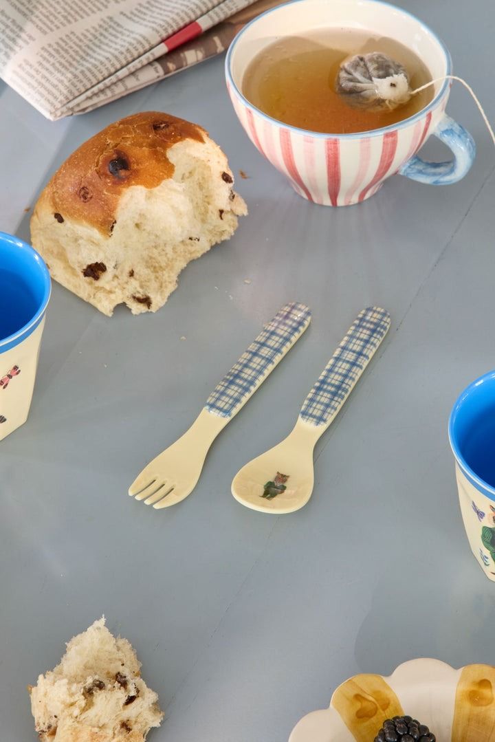 Kids Melamine Spoon and Fork with Nathalie L'ete Print - Blue