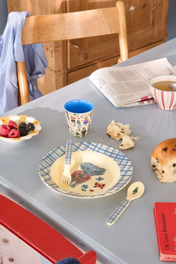Kids Melamine Spoon and Fork with Nathalie L'ete Print - Blue