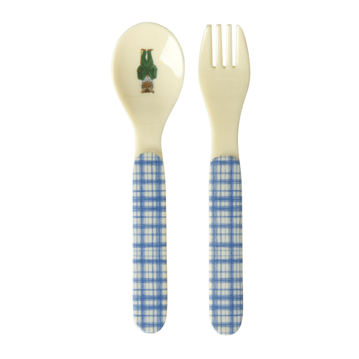 Kids Melamine Spoon and Fork with Nathalie L'ete Print - Blue