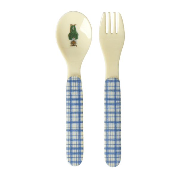 Kids Melamine Spoon and Fork with Nathalie L'ete Print - Blue