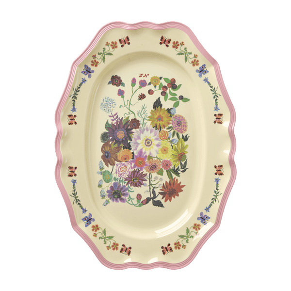 Melamine Vintage Serving Dish with Nathalie L'ete Print - Pink - Large