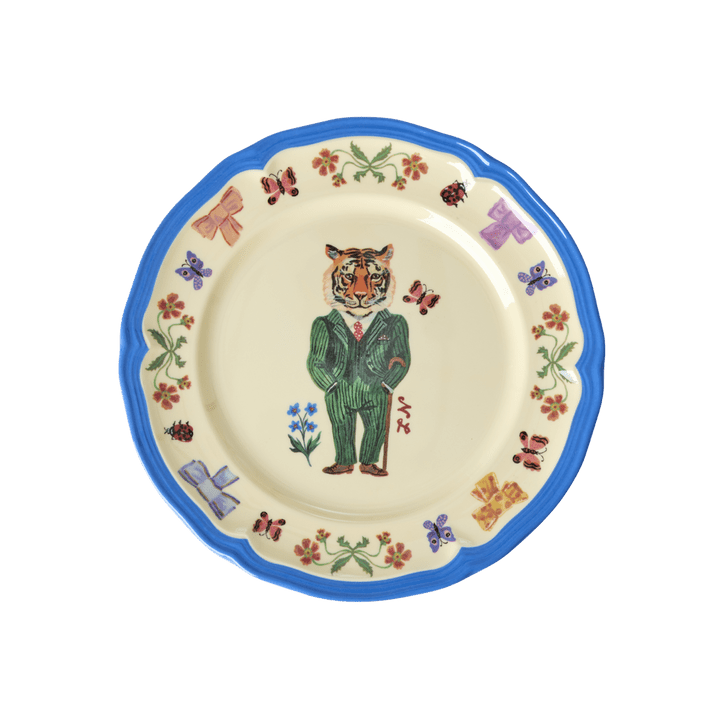 Melamine Vintage Side Plate with Nathalie L'ete Print - Blue