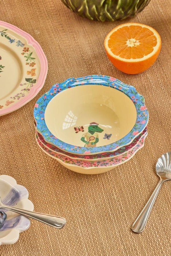 Melamine Vintage Bowl with Nathalie L'ete Print - Blue