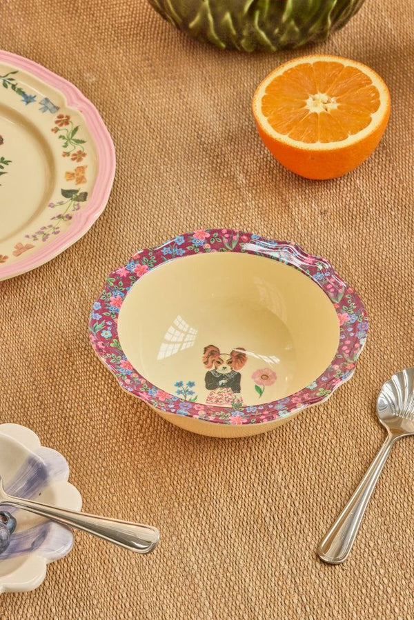 Melamine Vintage Bowl with Nathalie L'ete Print - Bordeaux