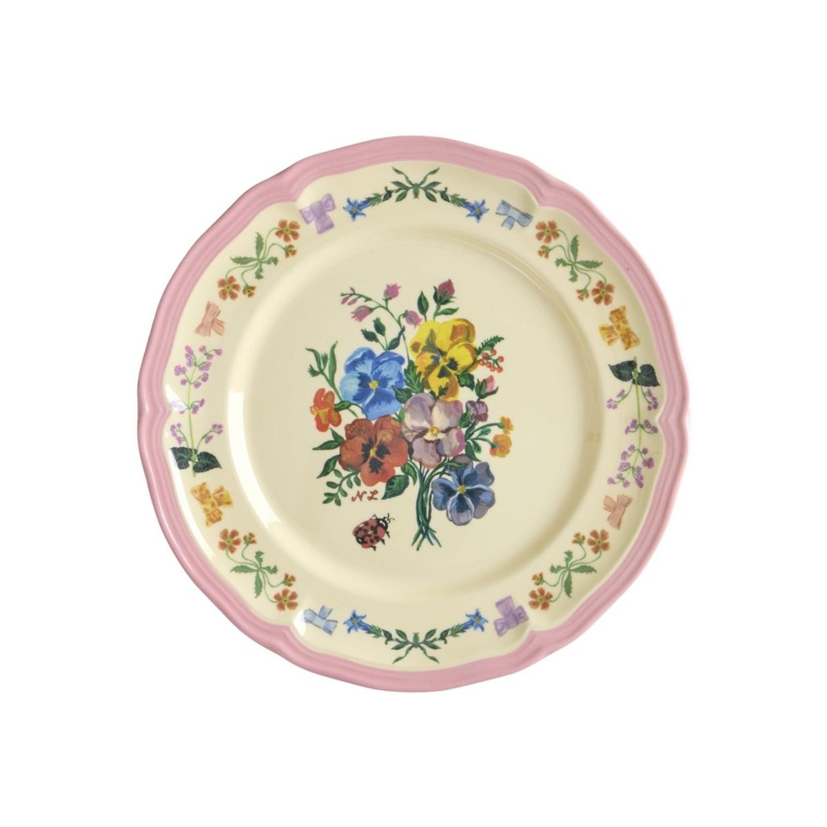 Melamine Vintage Side Plate with Nathalie L'ete Print - Pink