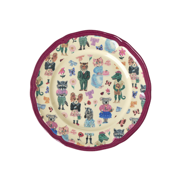 Melamine Vintage Side Plate with Nathalie L'ete Print - Bordeaux