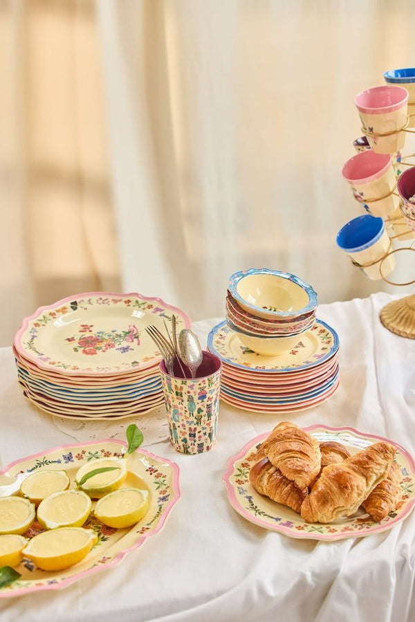 Melamine Vintage Dinner Plate with Nathalie L'ete Print - Pink