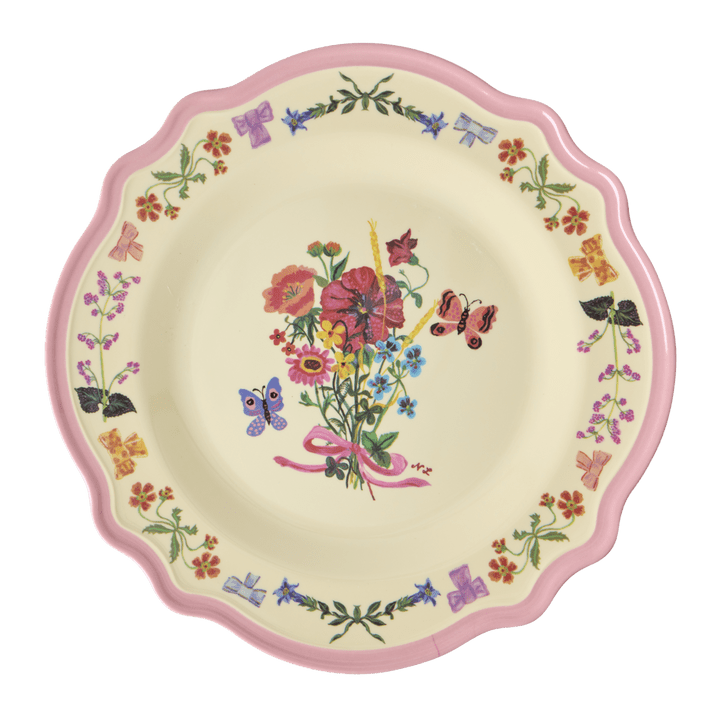 Melamine Vintage Dinner Plate with Nathalie L'ete Print - Pink