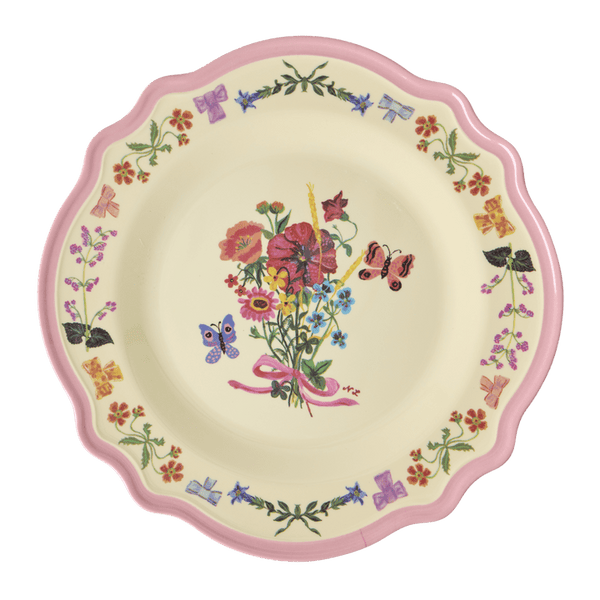 Melamine Vintage Dinner Plate with Nathalie L'ete Print - Pink