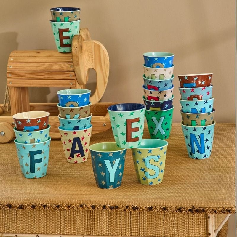 Melamine Cup with the Letter E- Stars - Medium - 250 ml