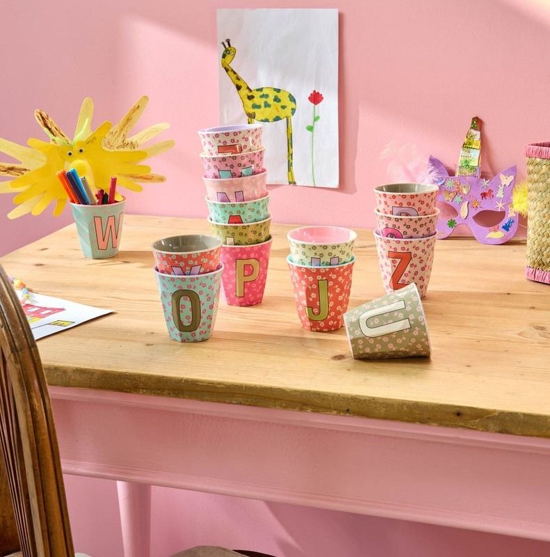 Melamine Cup with the Letter J - Flowers - Medium - 250 ml