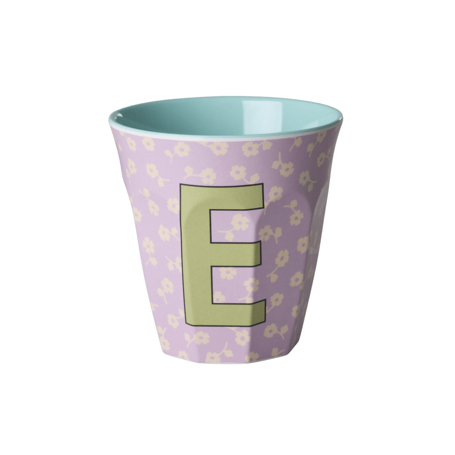 Melamine Cup with the Letter E - Flowers - Medium - 250 ml