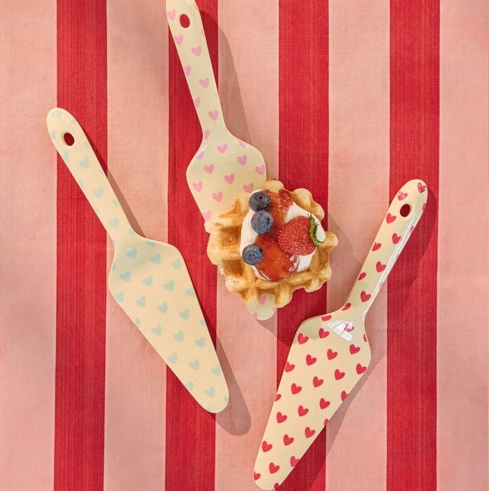 Melamine Cake Server with 3 Asst. Favorite Hearts Prints - Red Kiss, Dark Pink and Dark Mint