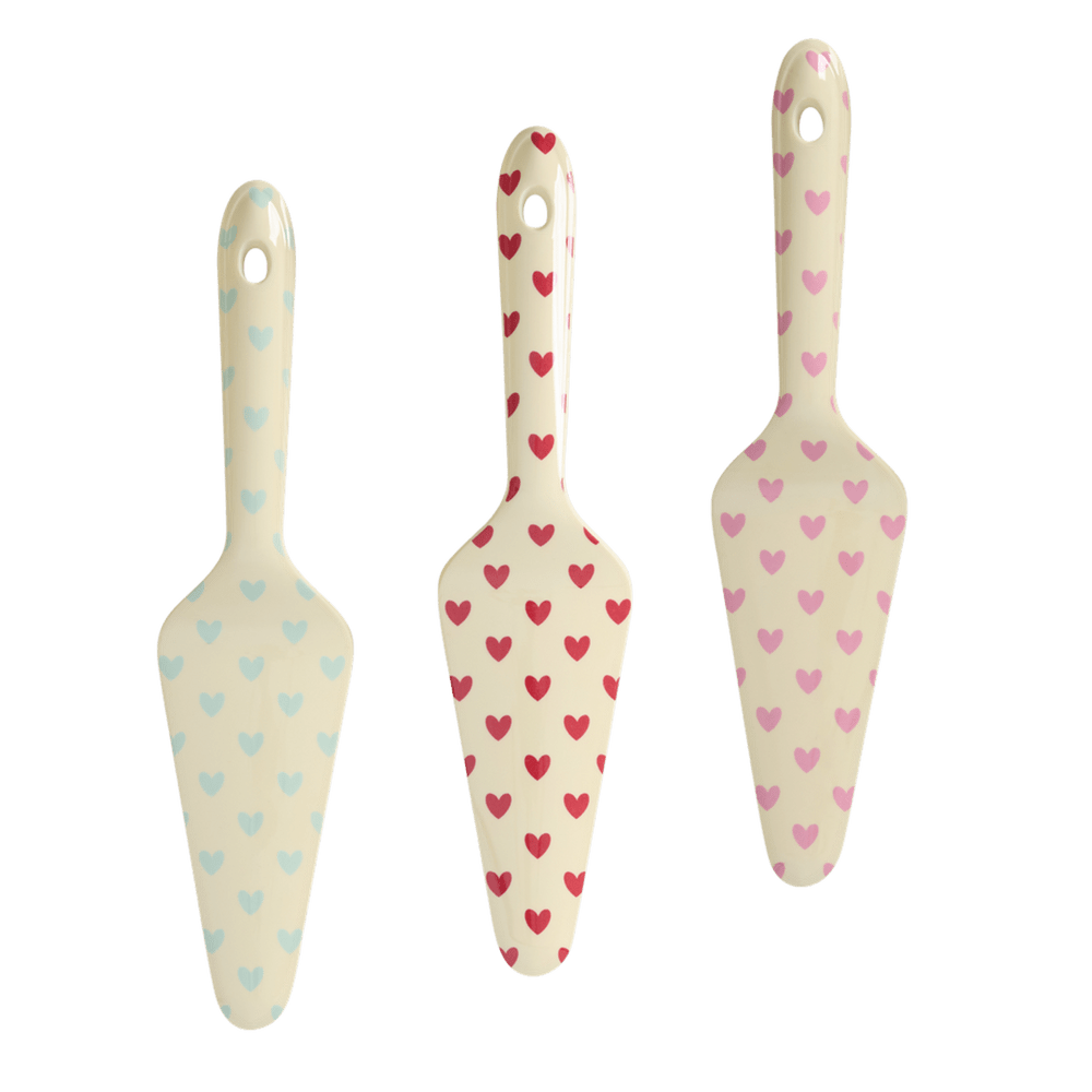Melamine Cake Server with 3 Asst. Favorite Hearts Prints - Red Kiss, Dark Pink and Dark Mint