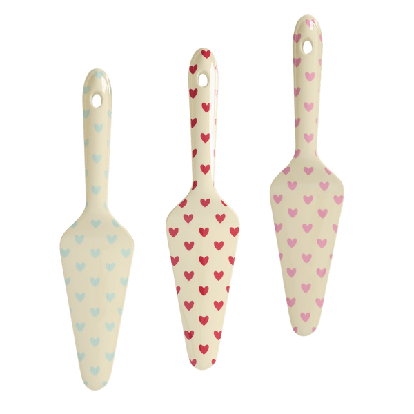 Melamine Cake Server with 3 Asst. Favorite Hearts Prints - Red Kiss, Dark Pink and Dark Mint