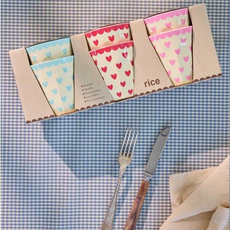 Melamine Cups with Favorite Hearts Prints - Medium - 6 Pack - 250 ml