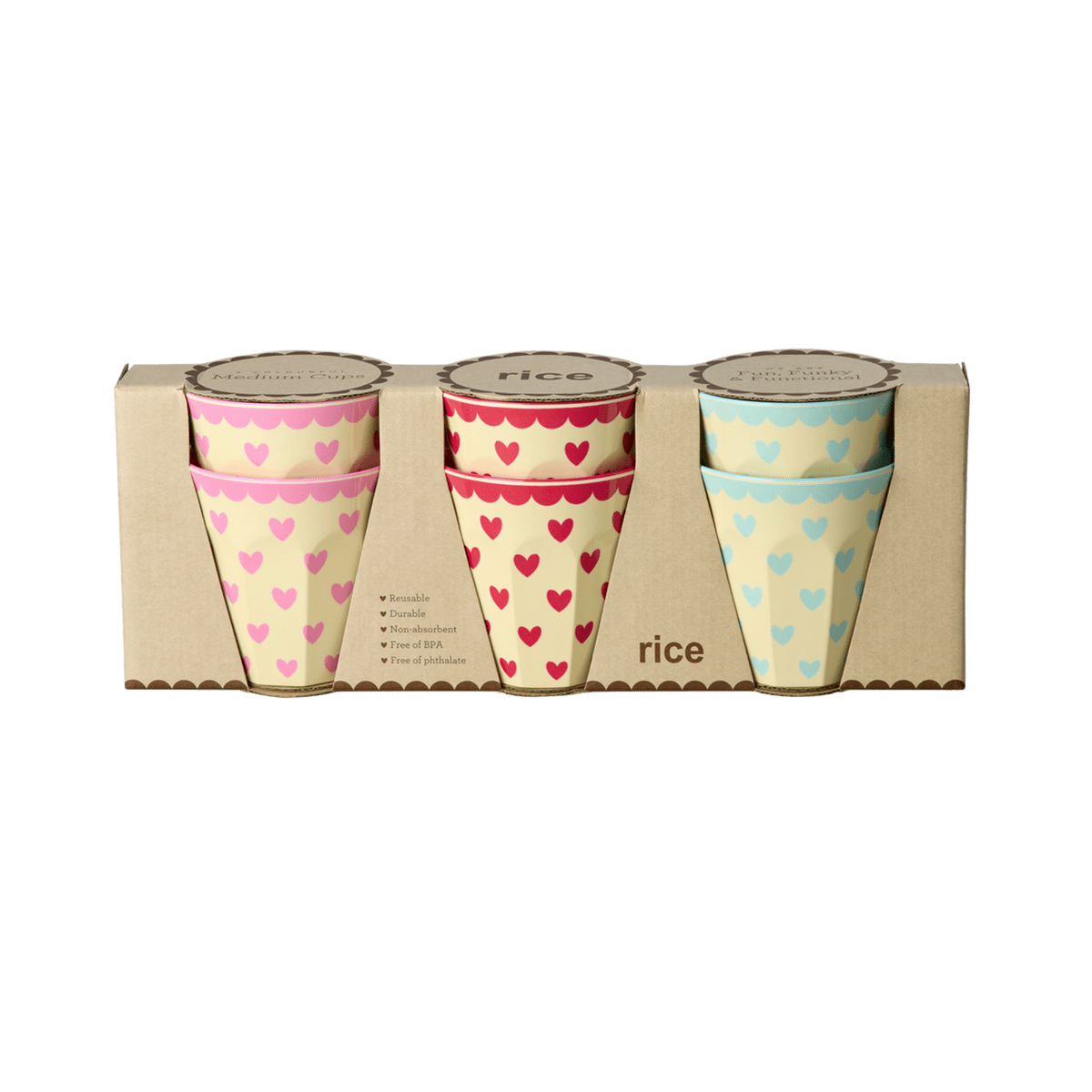 Melamine Cups with Favorite Hearts Prints - Medium - 6 Pack - 250 ml
