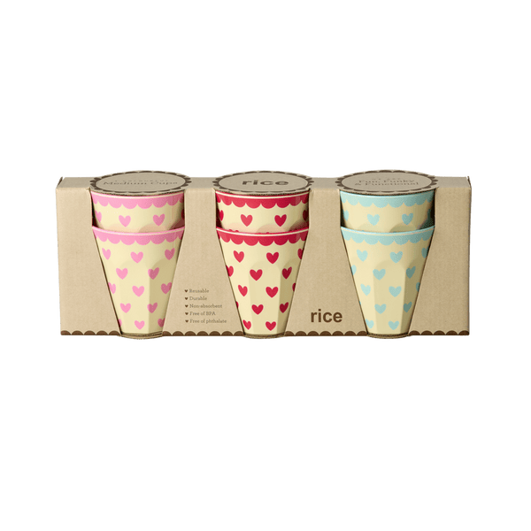 Melamine Cups with Favorite Hearts Prints - Medium - 6 Pack - 250 ml