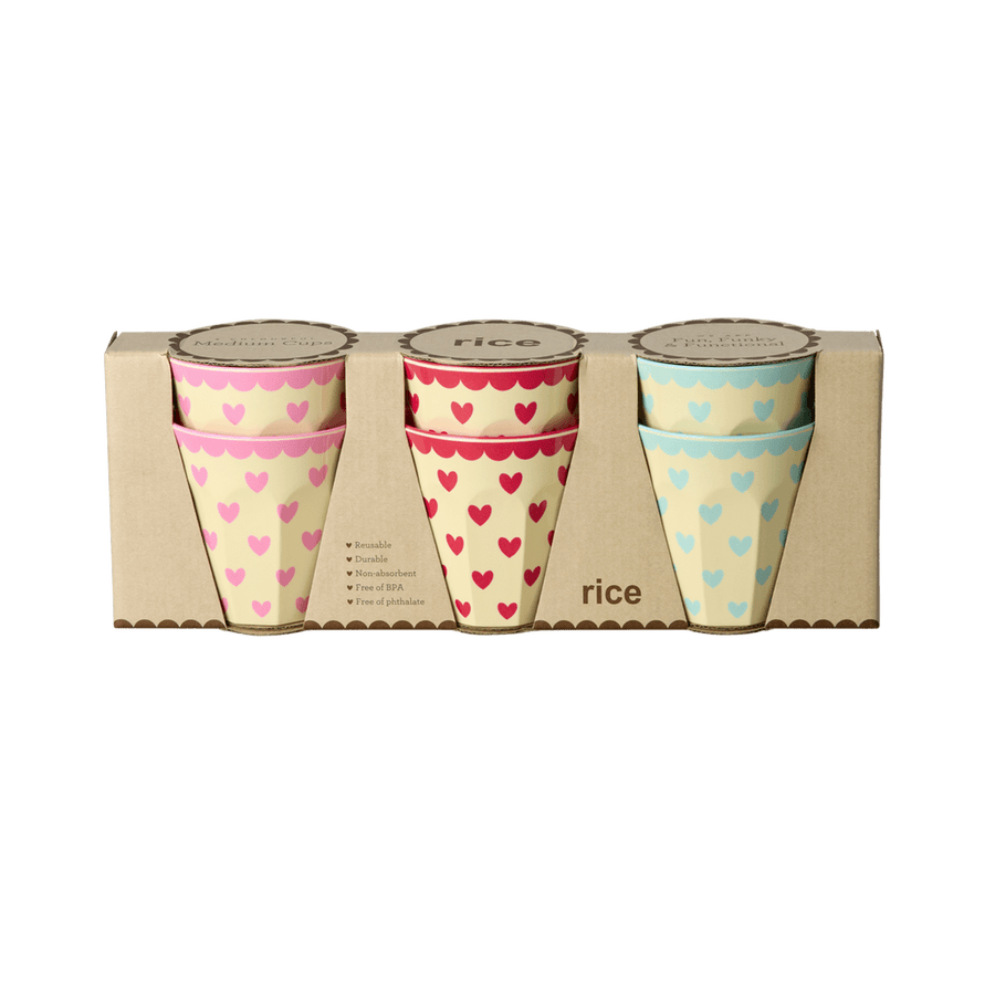 Melamine Cups with Favorite Hearts Prints - Medium - 6 Pack - 250 ml