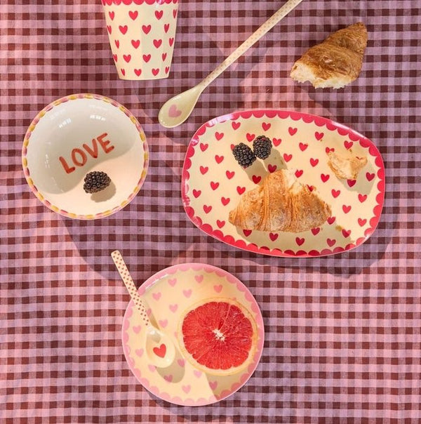 Melamine Cake Plate with Favorite Hearts Print -  Dark Pink - Small