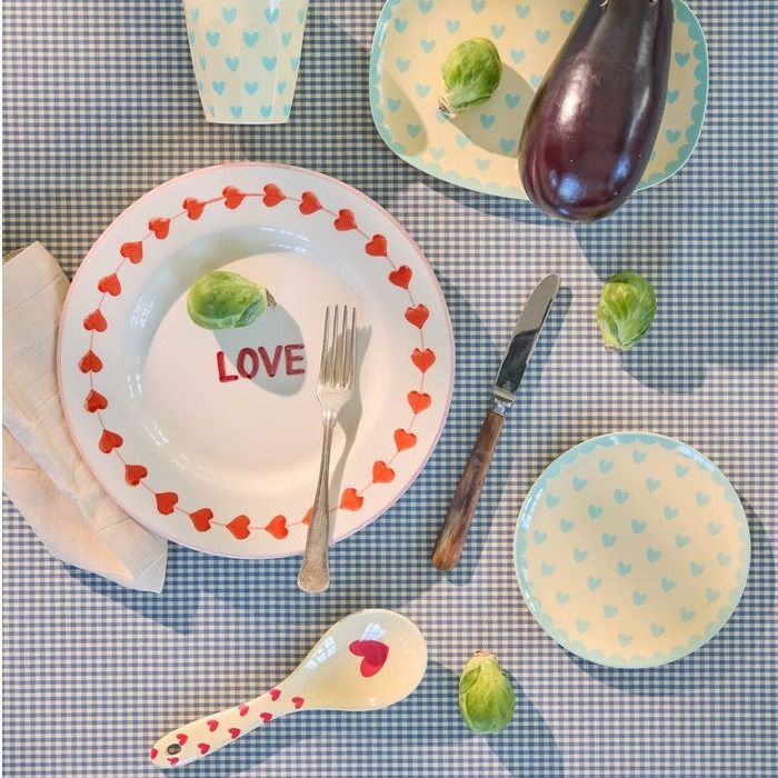 Melamine Cake Plate with Favorite Hearts Print -  Dark Mint - Small