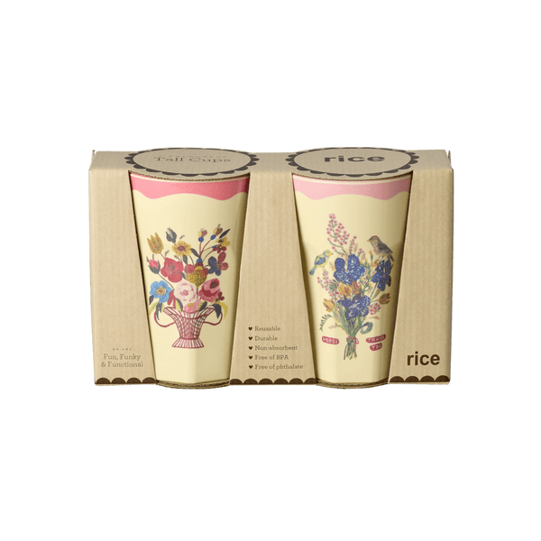 Melamine Tall Cup in Gift Box with Nathalie Lété Print - Tall - Pink - 2 Pack -  400 ml