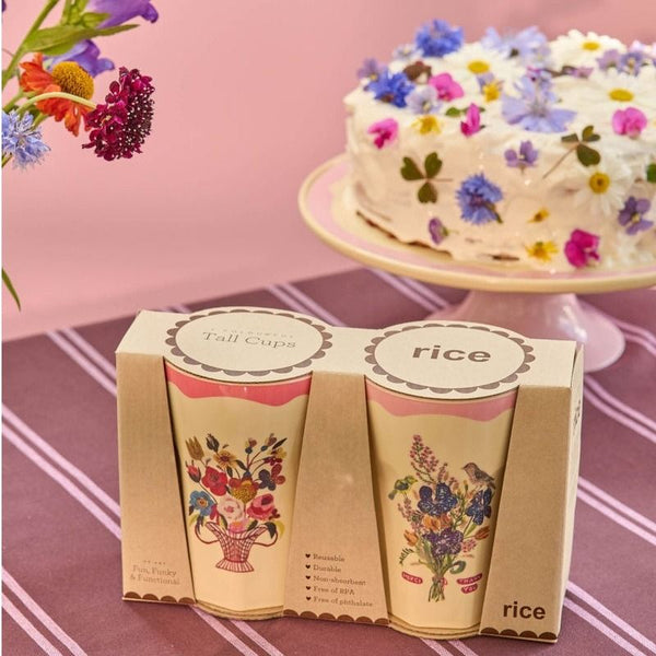 Melamine Tall Cup in Gift Box with Nathalie Lété Print - Tall - Pink - 2 Pack -  400 ml