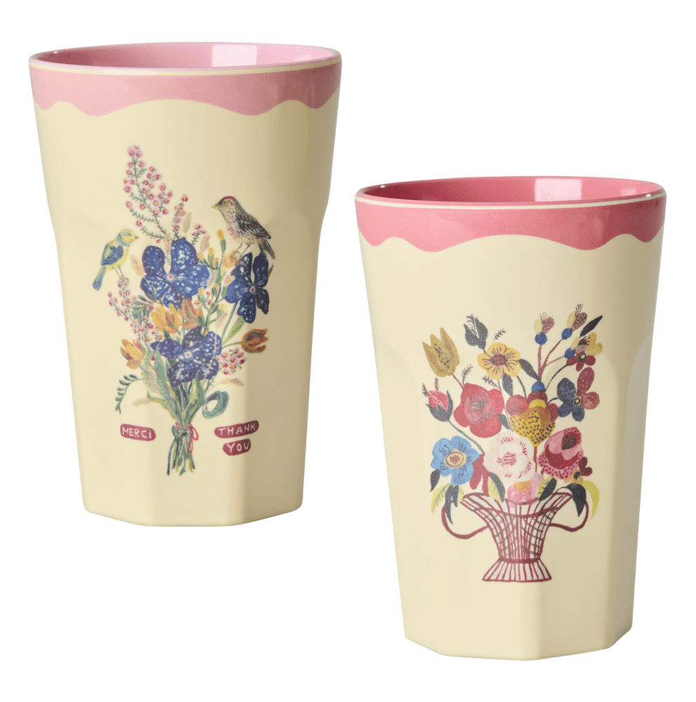 Melamine Tall Cup in Gift Box with Nathalie Lété Print - Tall - Pink - 2 Pack -  400 ml