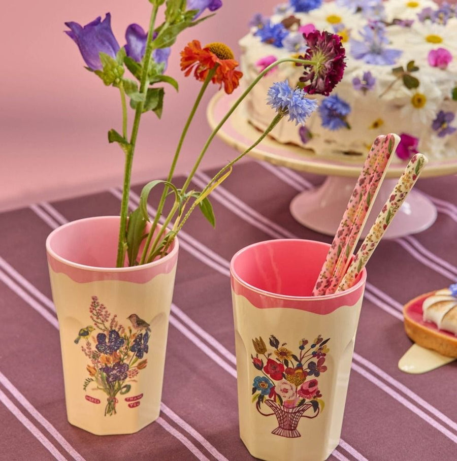 Melamine Tall Cup in Gift Box with Nathalie Lété Print - Tall - Pink - 2 Pack -  400 ml