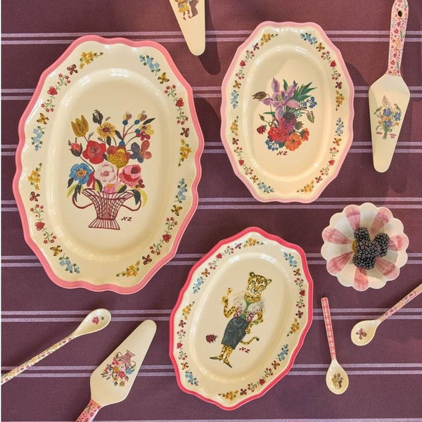 Melamine Vintage Serving Dish with Nathlie Lété Print - Neon Pink - Large