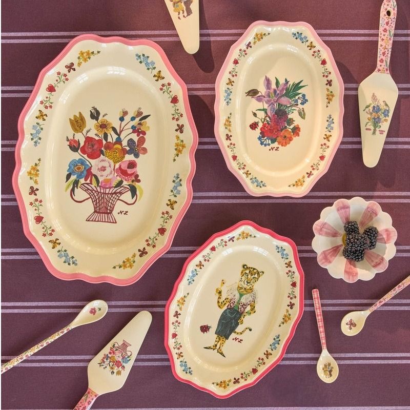 Melamine Vintage Serving Dish with Nathlie Lété Print - Neon Pink - Large