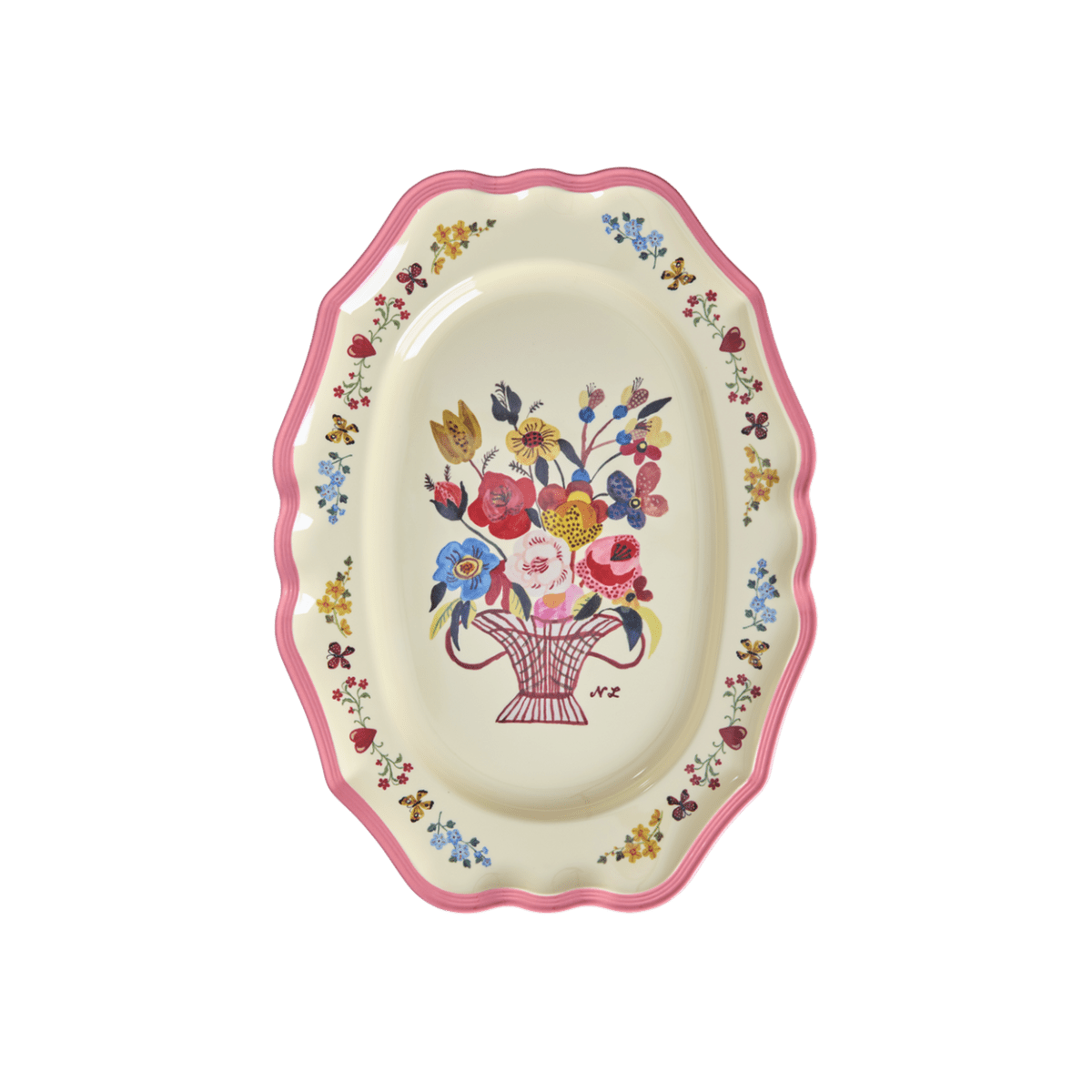 Melamine Vintage Serving Dish with Nathlie Lété Print - Neon Pink - Large