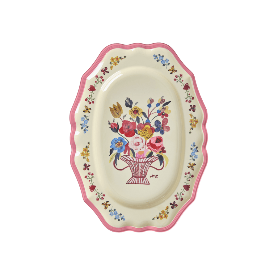 Melamine Vintage Serving Dish with Nathlie Lété Print - Neon Pink - Large
