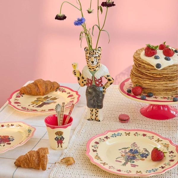 Melamine Vintage Dinner Plate with Nathalie Lété  Print - Neon Pink