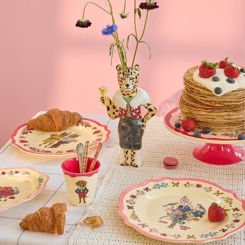 Melamine Vintage Dinner Plate with Nathalie Lété  Print - Neon Pink