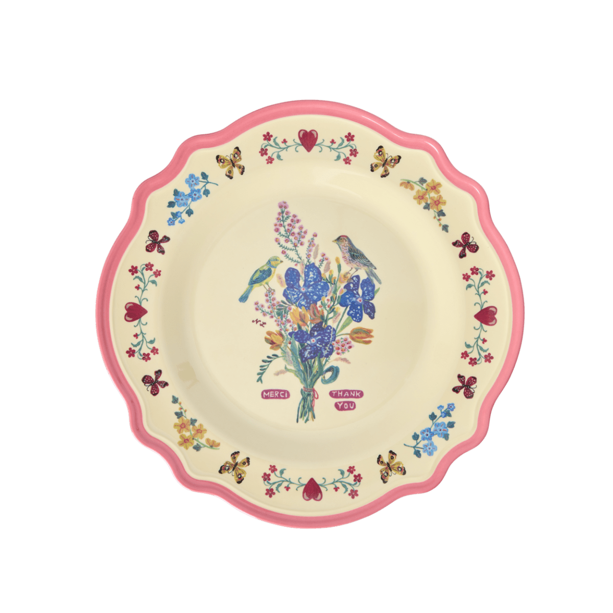Melamine Vintage Dinner Plate with Nathalie Lété  Print - Neon Pink
