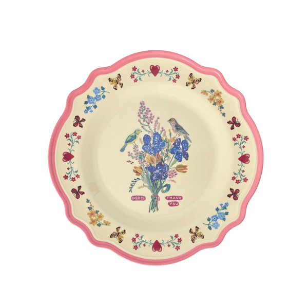 Melamine Vintage Dinner Plate with Nathalie Lété  Print - Neon Pink