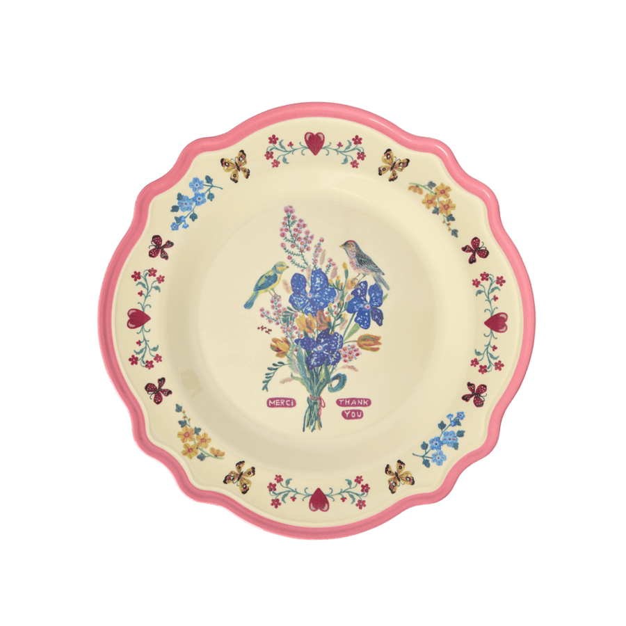 Melamine Vintage Dinner Plate with Nathalie Lété  Print - Neon Pink
