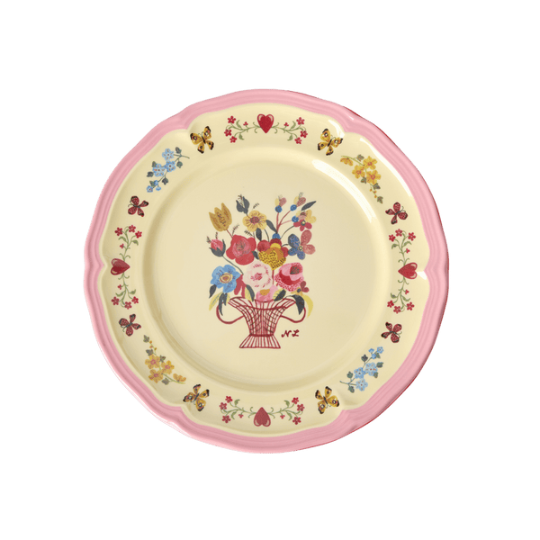Melamine Vintage Side Plate with Nathalie Lété Print - Pink