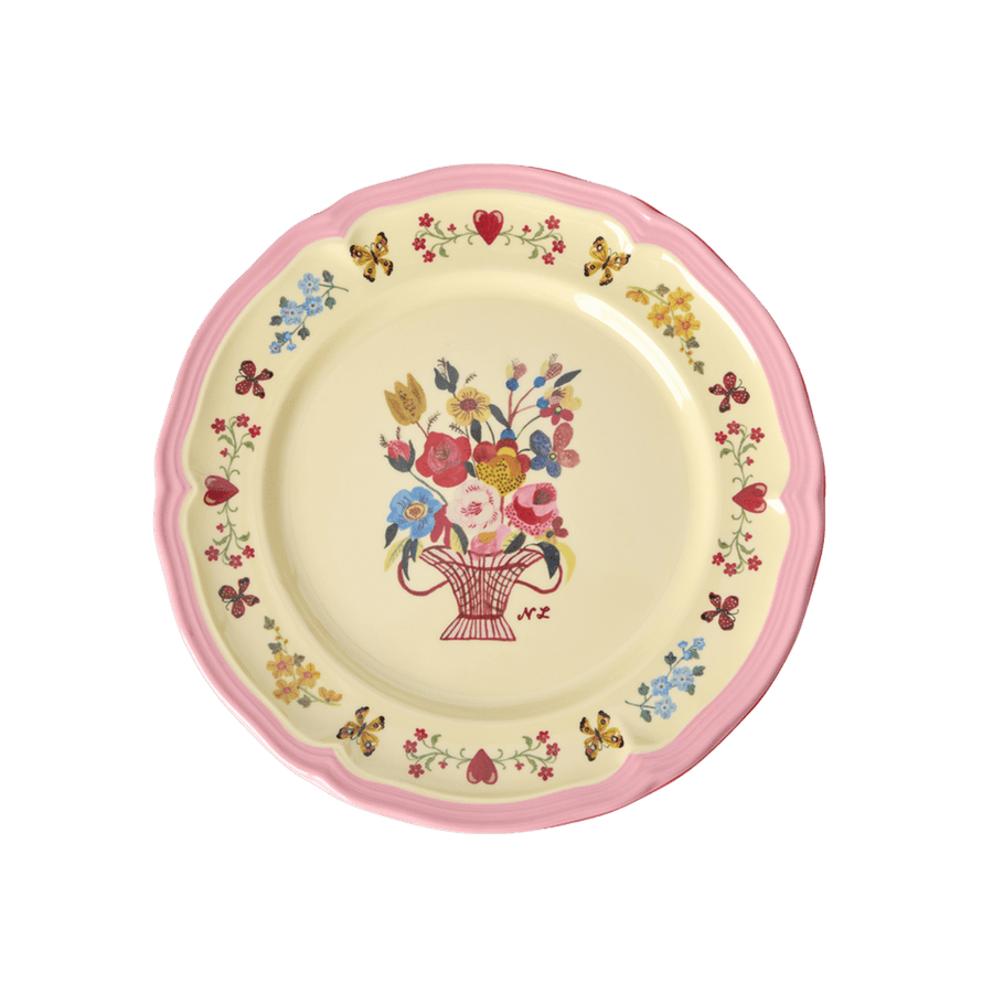 Melamine Vintage Side Plate with Nathalie Lété Print - Pink