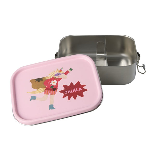 Stainless Steel Lunchbox with Moveable Divider and Hero Print - Pink - Small - 800 ml